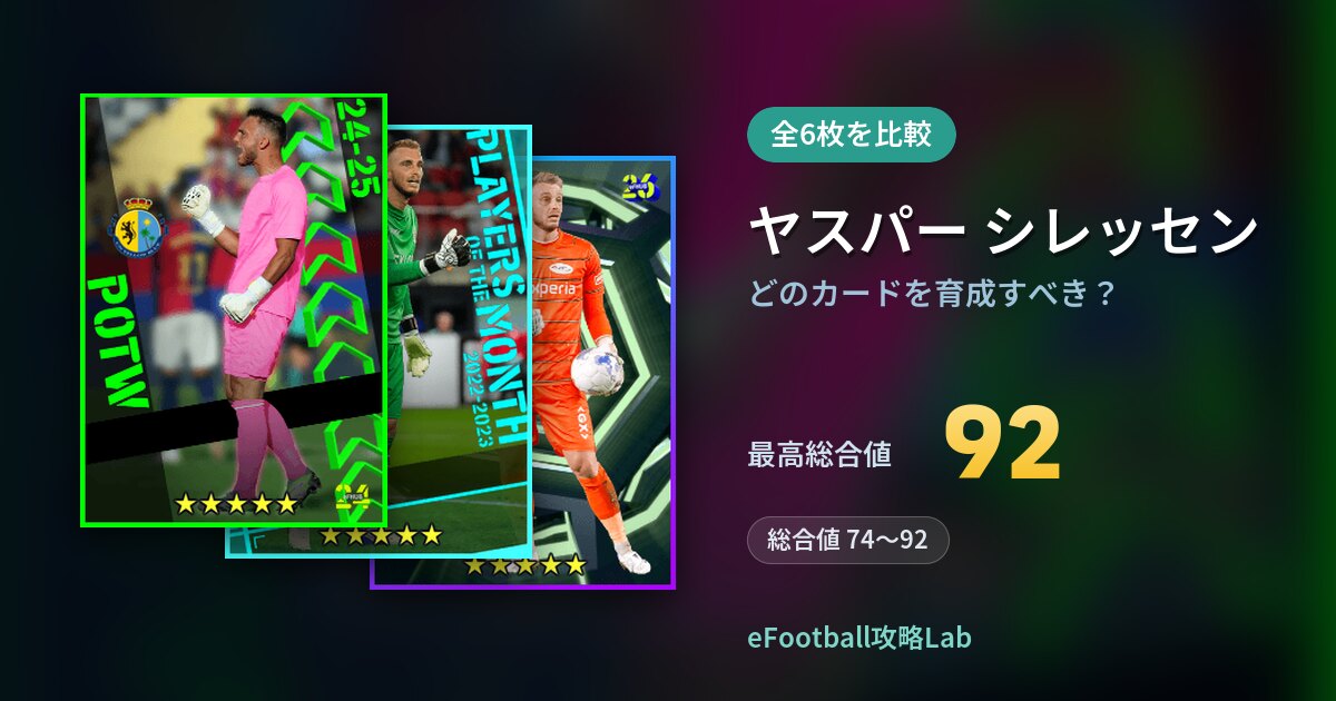【イーフト】ヤスパー シレッセンはどのカードを育成すべき？全6枚を比較