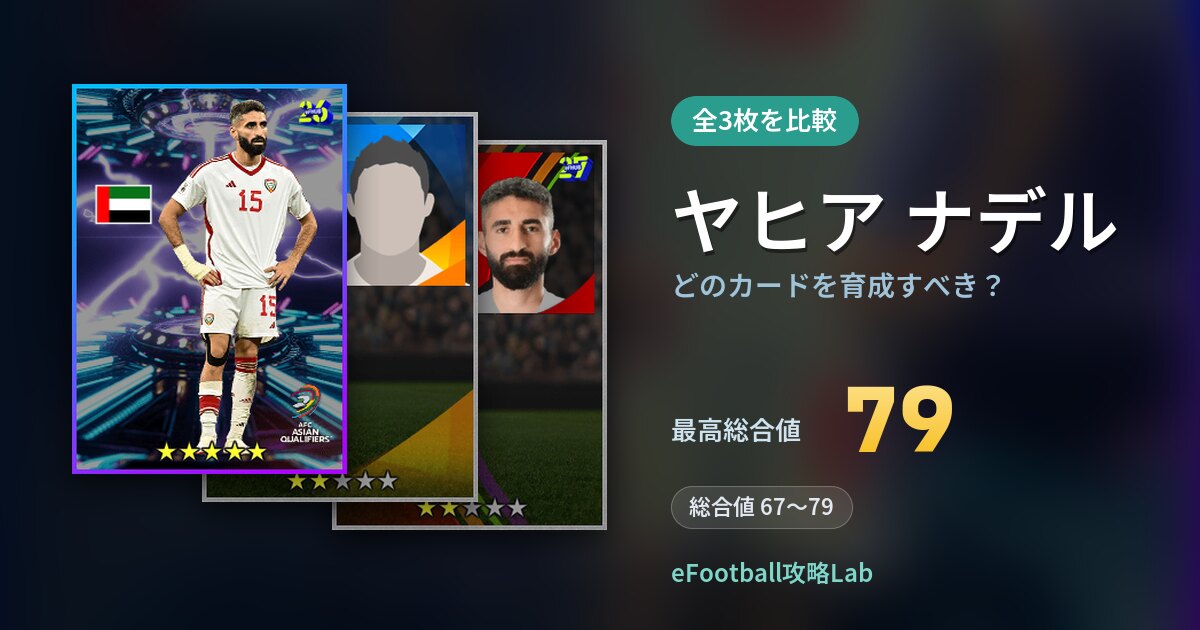 【イーフト】ヤヒア ナデルはどのカードを育成すべき？全3枚を比較