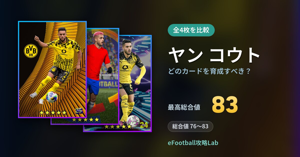 【イーフト】ヤン コウトはどのカードを育成すべき？全4枚を比較