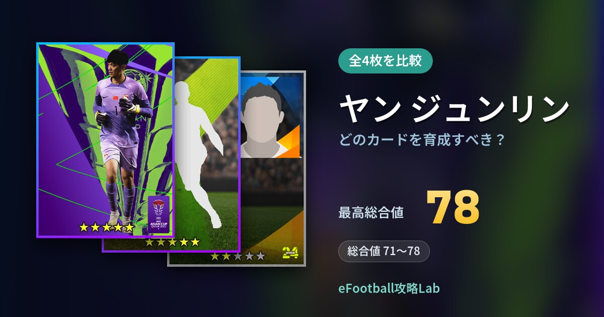 【イーフト】ヤン ジュンリンはどのカードを育成すべき？全4枚を比較
