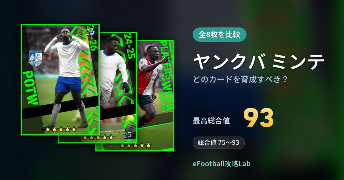 【イーフト】ヤンクバ ミンテはどのカードを育成すべき？全8枚を比較