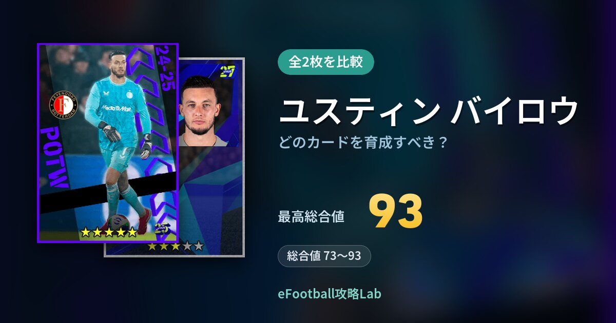 【イーフト】ユスティン バイロウはどのカードを育成すべき？全2枚を比較