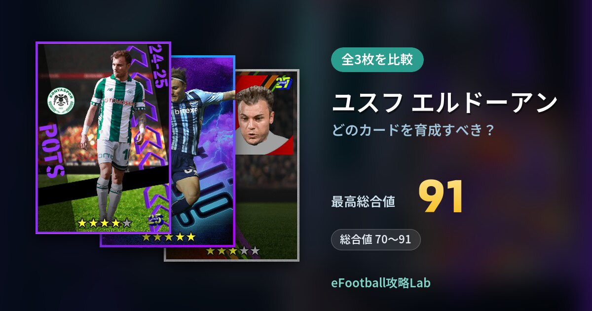 【イーフト】ユスフ エルドーアンはどのカードを育成すべき？全3枚を比較