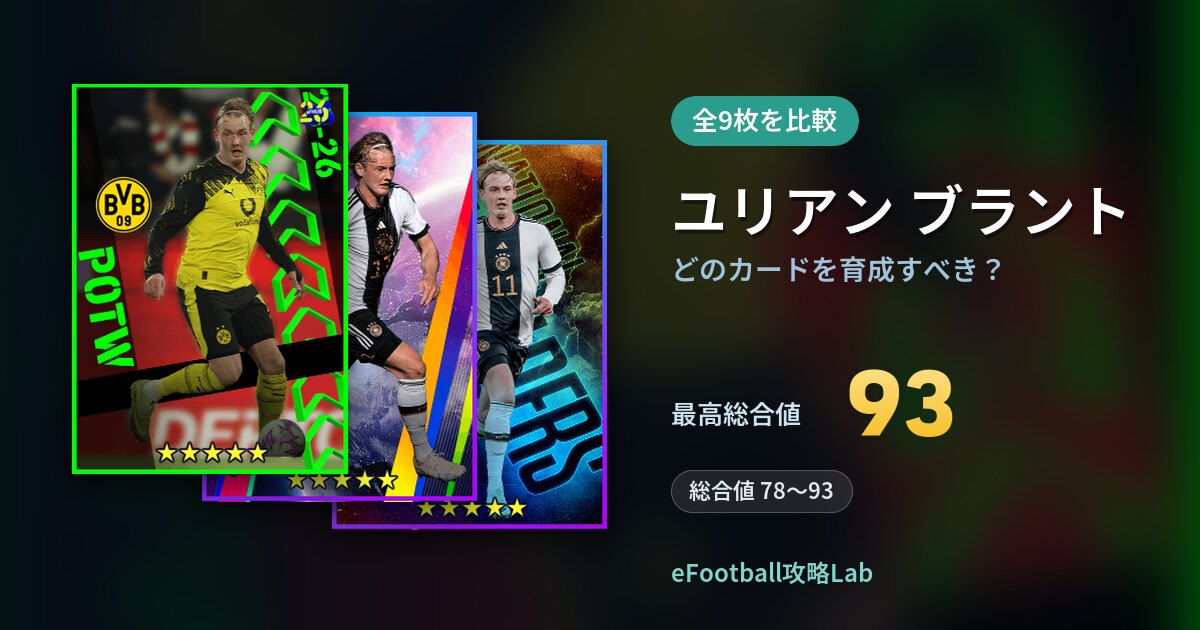 【イーフト】ユリアン ブラントはどのカードを育成すべき？全9枚を比較