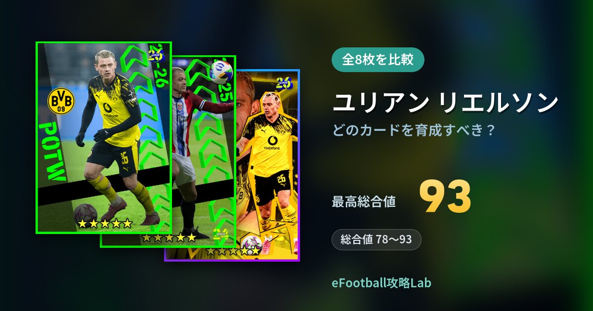 【イーフト】ユリアン リエルソンはどのカードを育成すべき？全8枚を比較