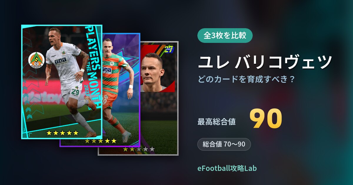 【イーフト】ユレ バリコヴェツはどのカードを育成すべき？全3枚を比較