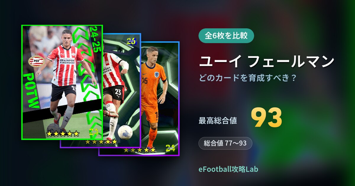【イーフト】ユーイ フェールマンはどのカードを育成すべき？全6枚を比較