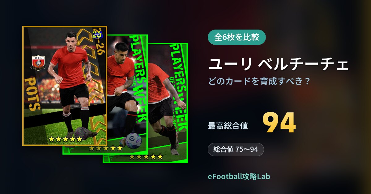 【イーフト】ユーリ ベルチーチェはどのカードを育成すべき？全6枚を比較