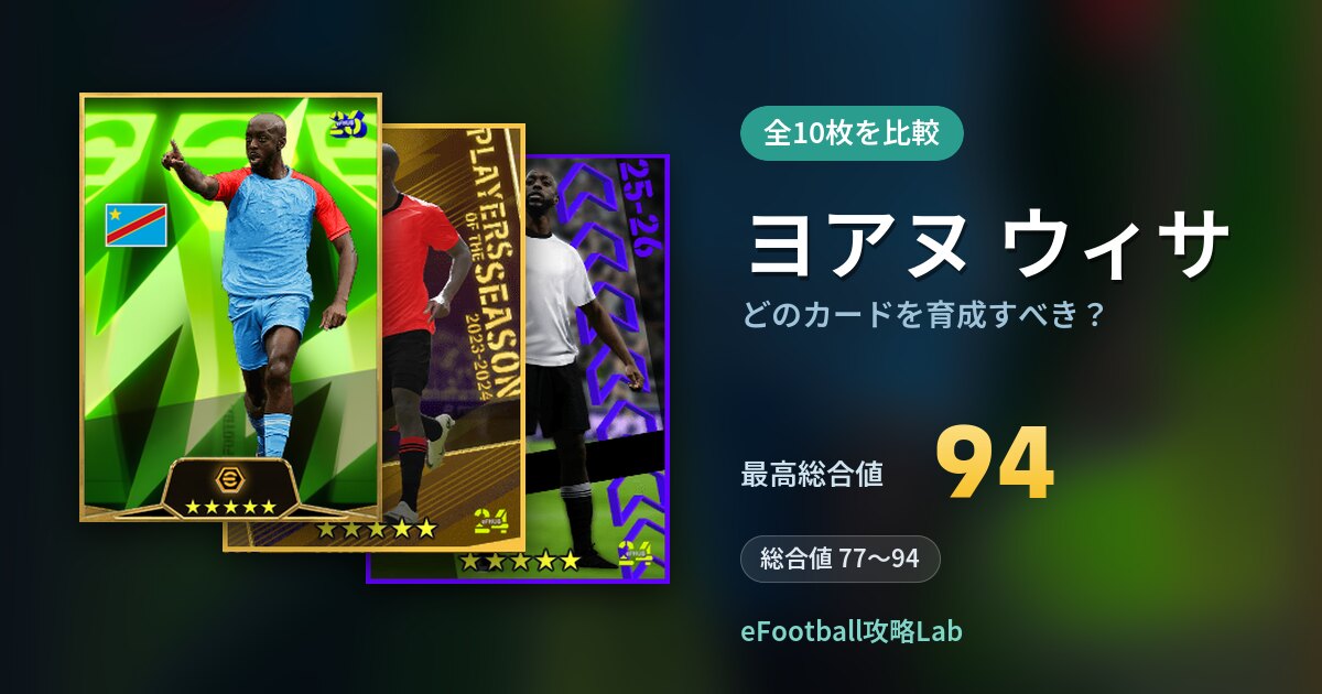 【イーフト】ヨアヌ ウィサはどのカードを育成すべき？全10枚を比較