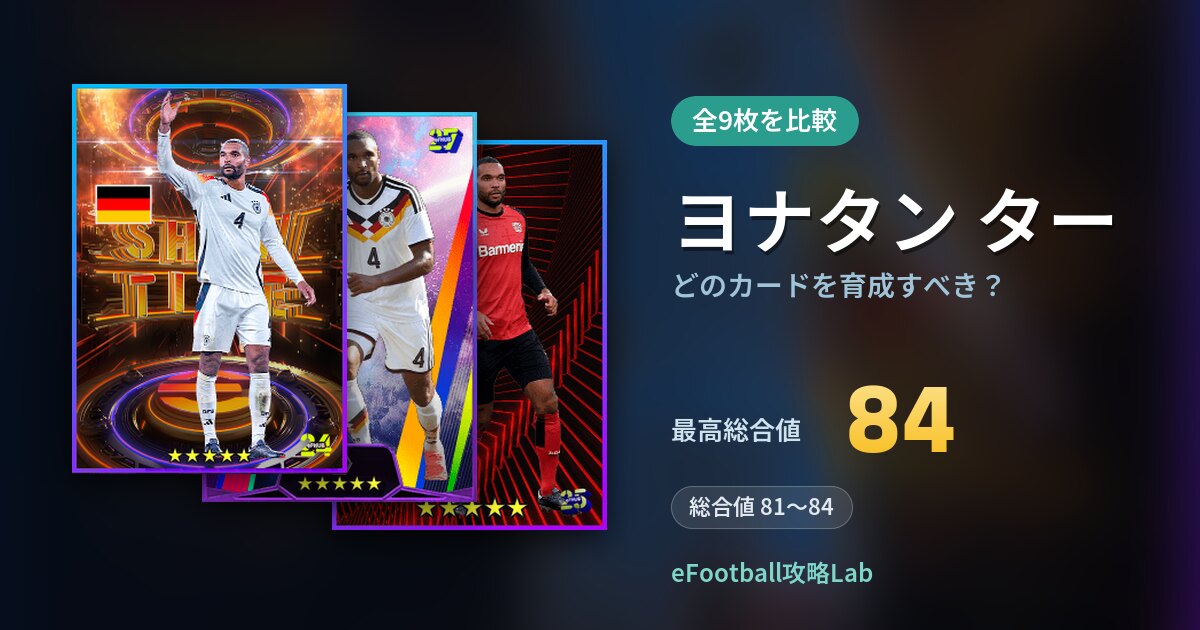 【イーフト】ヨナタン ターはどのカードを育成すべき？全9枚を比較