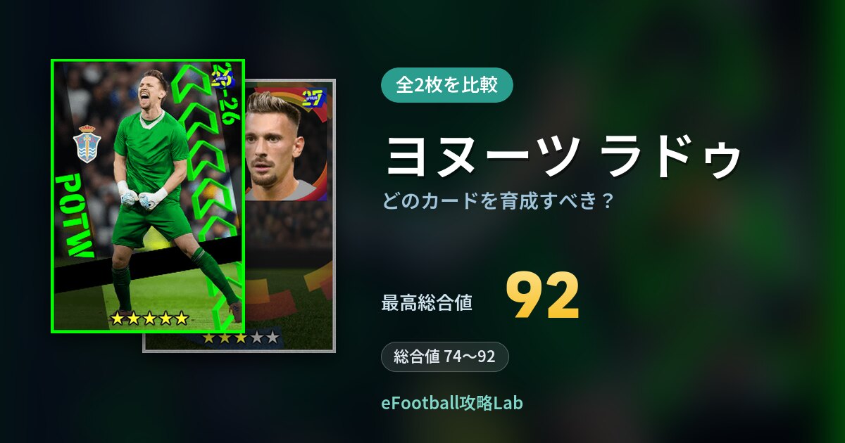 【イーフト】ヨヌーツ ラドゥはどのカードを育成すべき？全2枚を比較