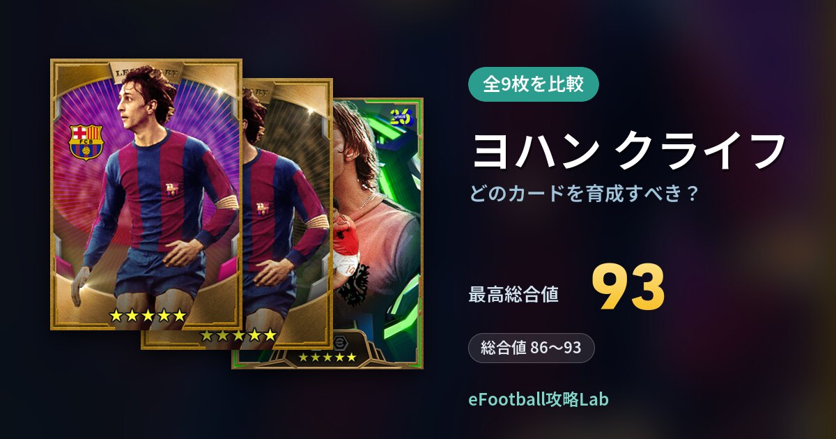 【イーフト】ヨハン クライフはどのカードを育成すべき？全9枚を比較