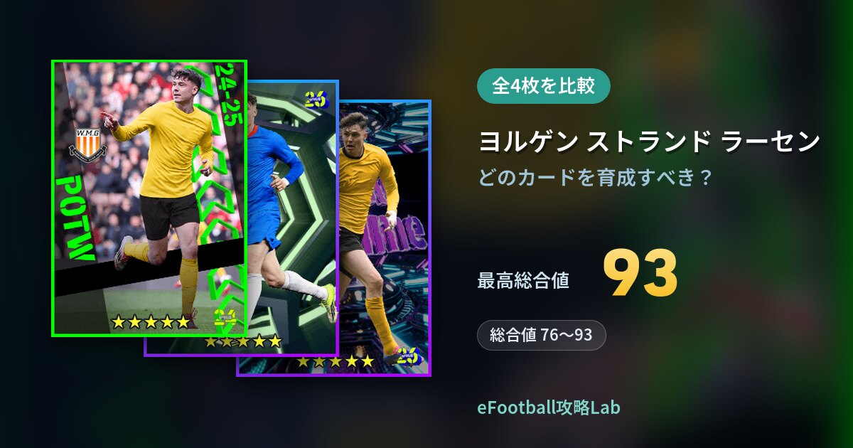 【イーフト】ヨルゲン ストランド ラーセンの育成カード比較（全4枚）
