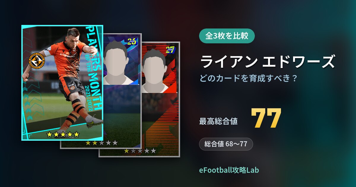 【イーフト】ライアン エドワーズはどのカードを育成すべき？全3枚を比較