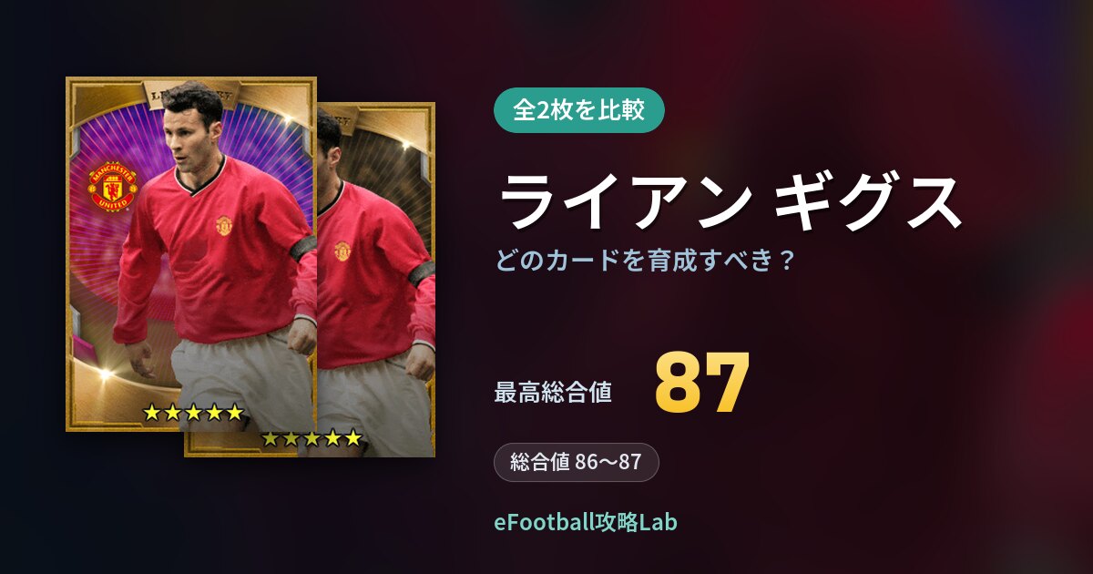 【イーフト】ライアン ギグスはどのカードを育成すべき？全2枚を比較