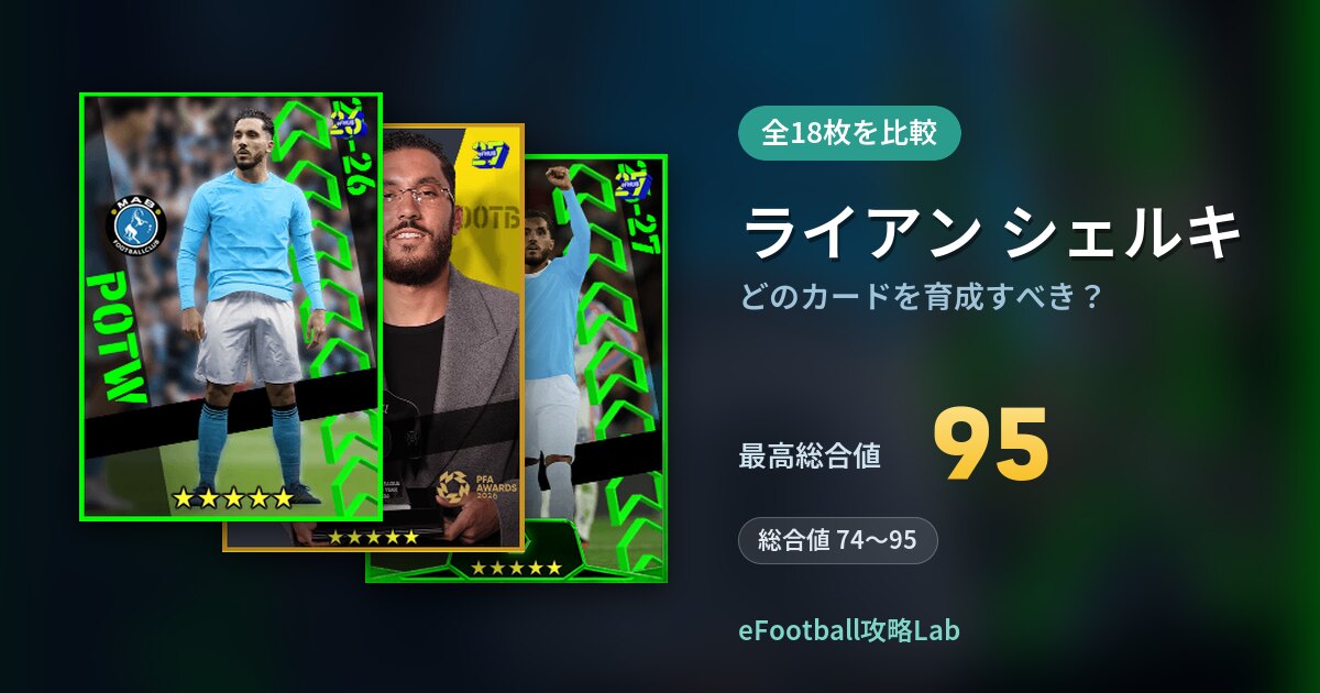 【イーフト】ライアン シェルキはどのカードを育成すべき？全18枚を比較