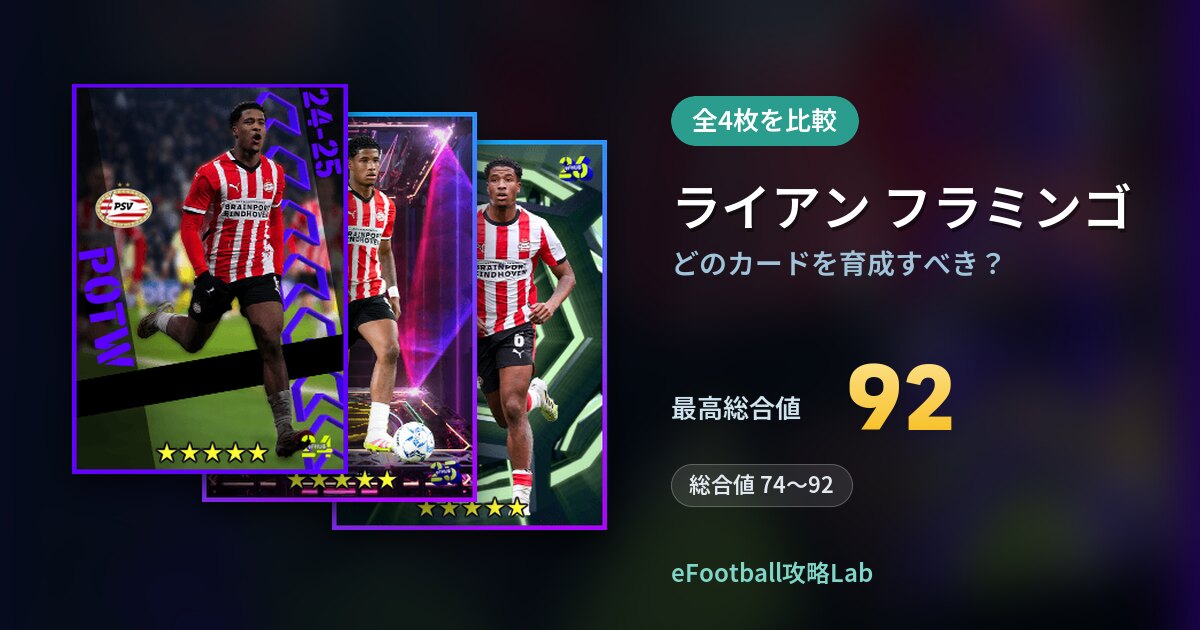 【イーフト】ライアン フラミンゴはどのカードを育成すべき？全4枚を比較