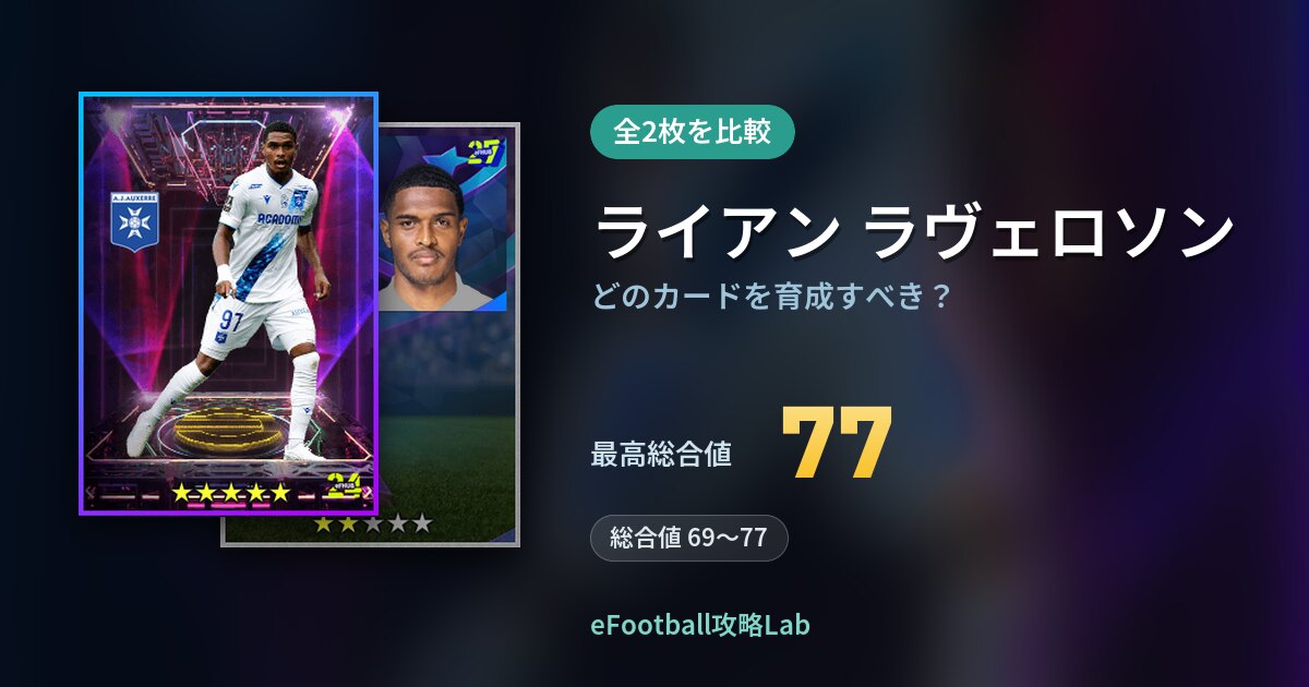 【イーフト】ライアン ラヴェロソンはどのカードを育成すべき？全2枚を比較