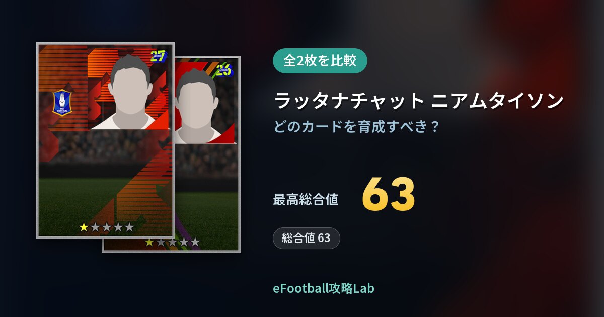 【イーフト】ラッタナチャット ニアムタイソンの育成カード比較（全2枚）
