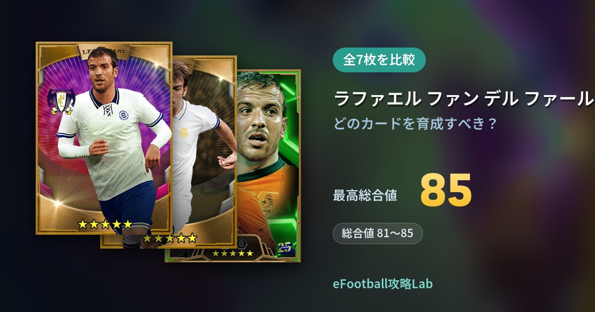 【イーフト】ラファエル ファン デル ファールトの育成カード比較（全7枚）
