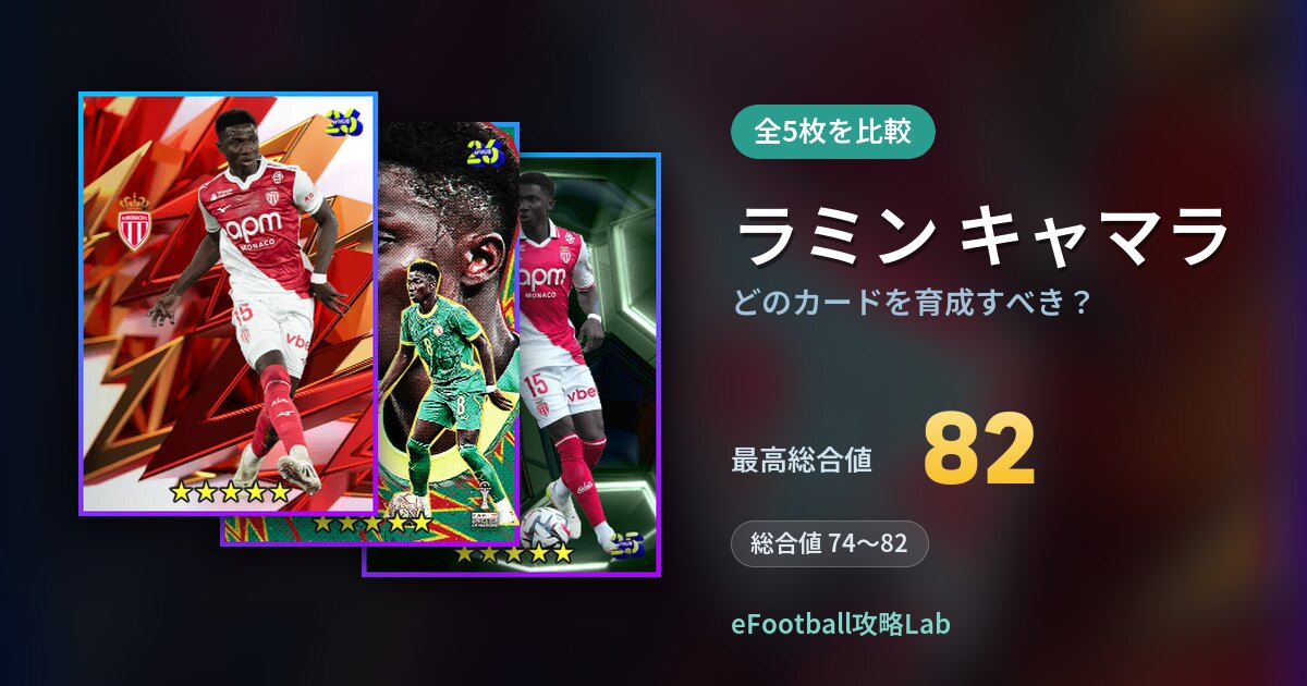 【イーフト】ラミン キャマラはどのカードを育成すべき？全5枚を比較