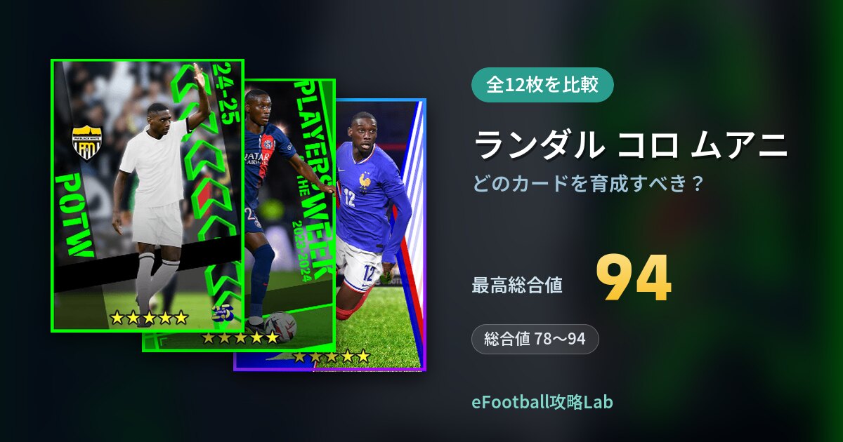 【イーフト】ランダル コロ ムアニはどのカードを育成すべき？全12枚を比較
