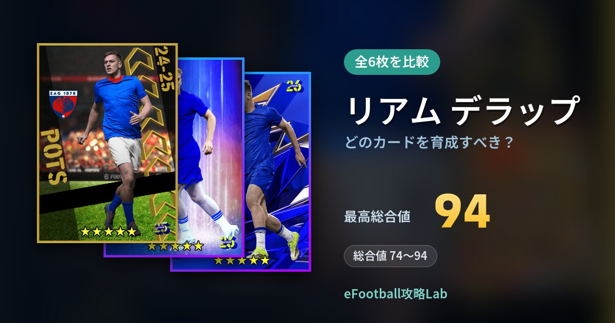【イーフト】リアム デラップはどのカードを育成すべき？全6枚を比較
