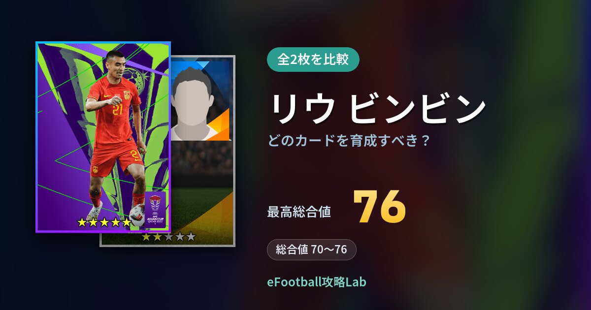 【イーフト】リウ ビンビンはどのカードを育成すべき？全2枚を比較