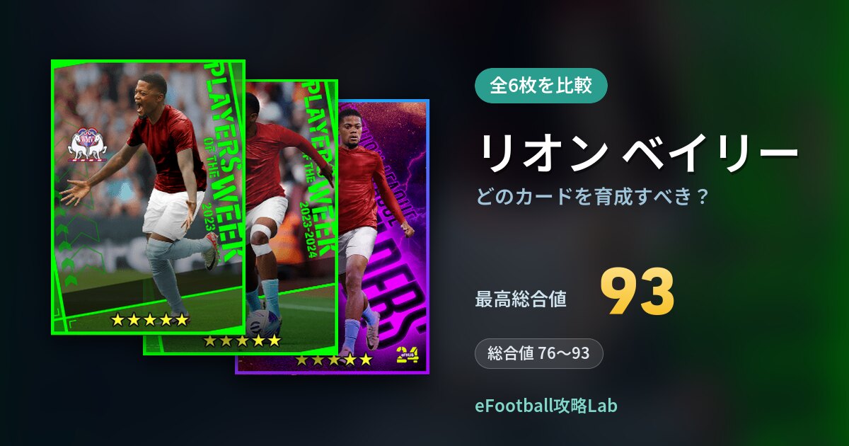 【イーフト】リオン ベイリーはどのカードを育成すべき？全6枚を比較