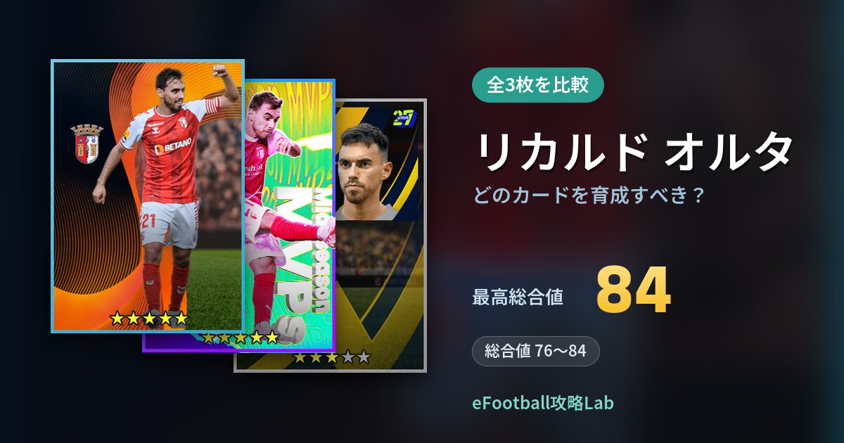 【イーフト】リカルド オルタはどのカードを育成すべき？全3枚を比較