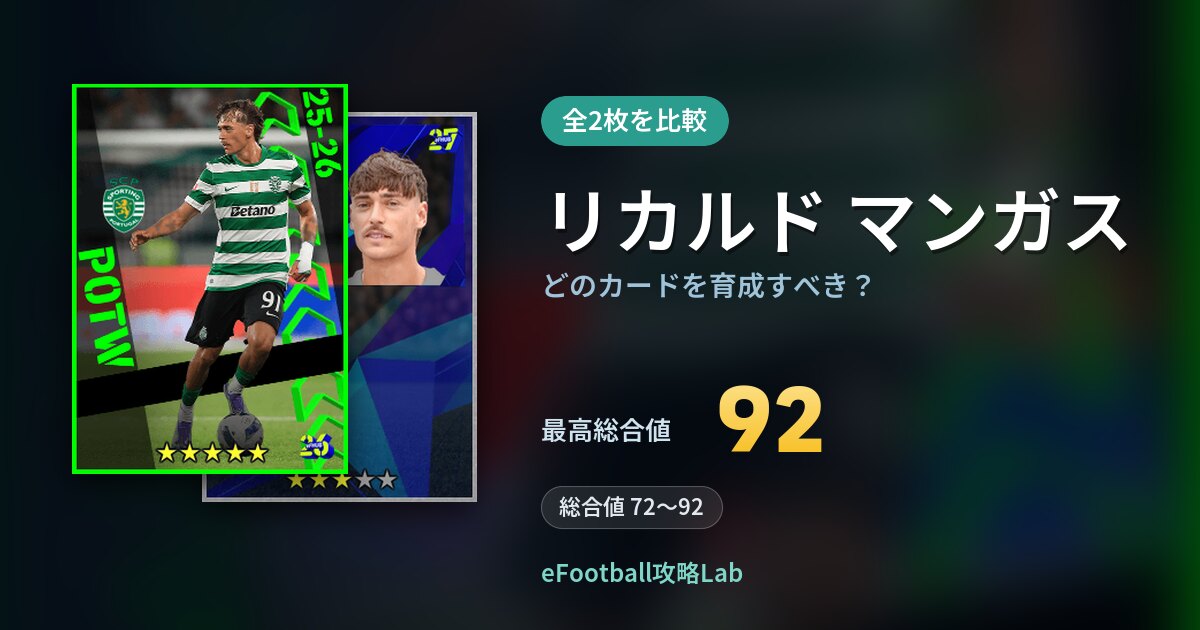 【イーフト】リカルド マンガスはどのカードを育成すべき？全2枚を比較