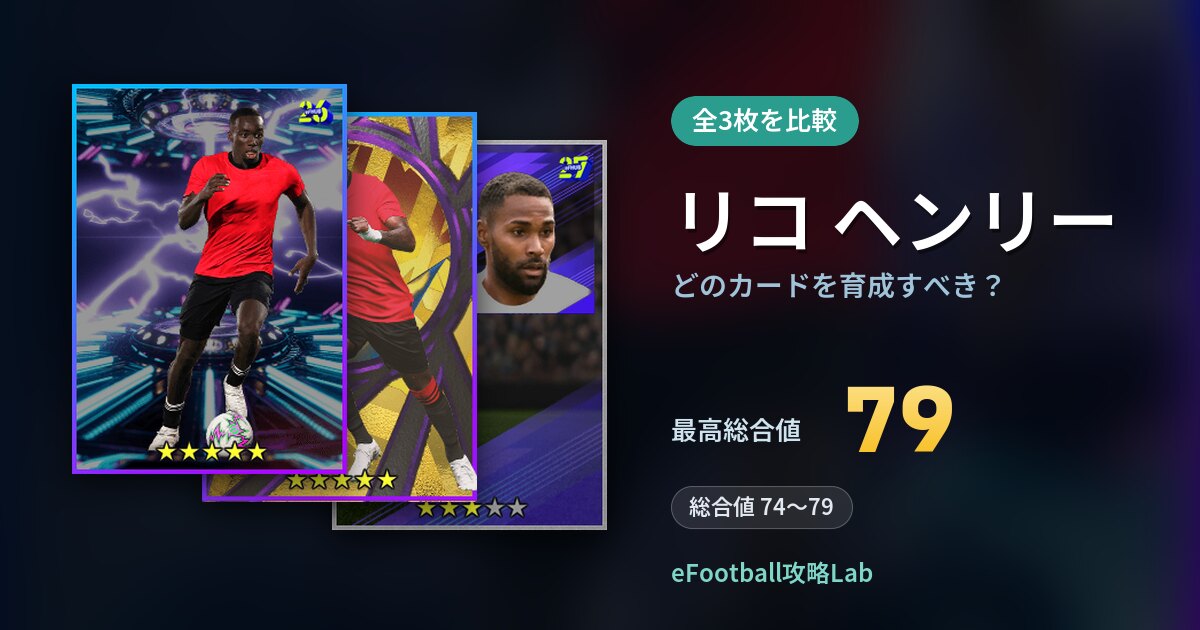 【イーフト】リコ ヘンリーはどのカードを育成すべき?全3枚を比較