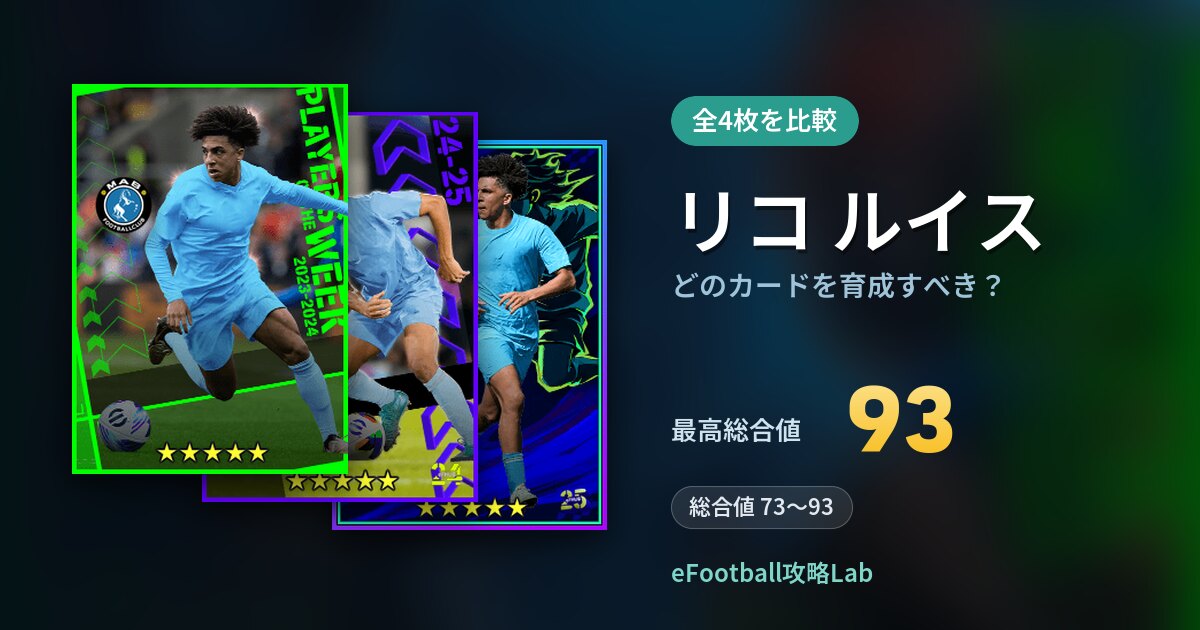 【イーフト】リコ ルイスはどのカードを育成すべき？全4枚を比較