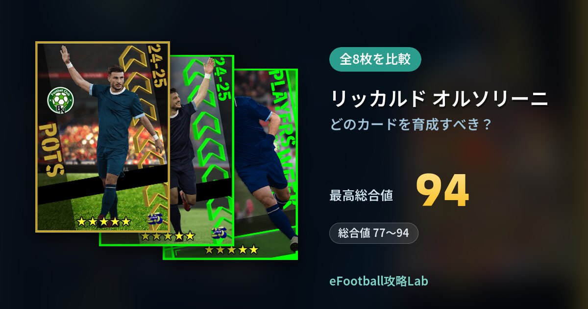 【イーフト】リッカルド オルソリーニはどのカードを育成すべき？全8枚を比較