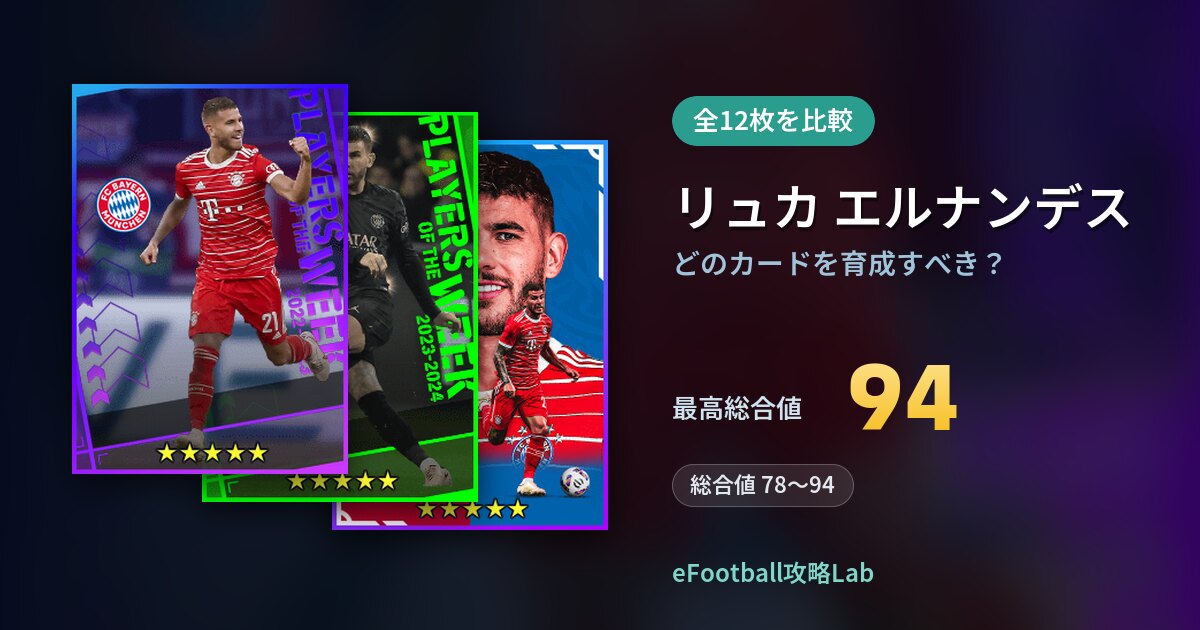 【イーフト】リュカ エルナンデスはどのカードを育成すべき？全12枚を比較