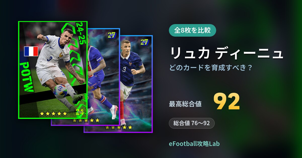 【イーフト】リュカ ディーニュはどのカードを育成すべき？全8枚を比較