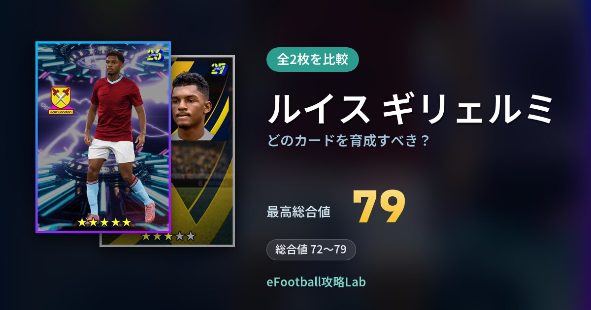 【イーフト】ルイス ギリェルミはどのカードを育成すべき？全2枚を比較