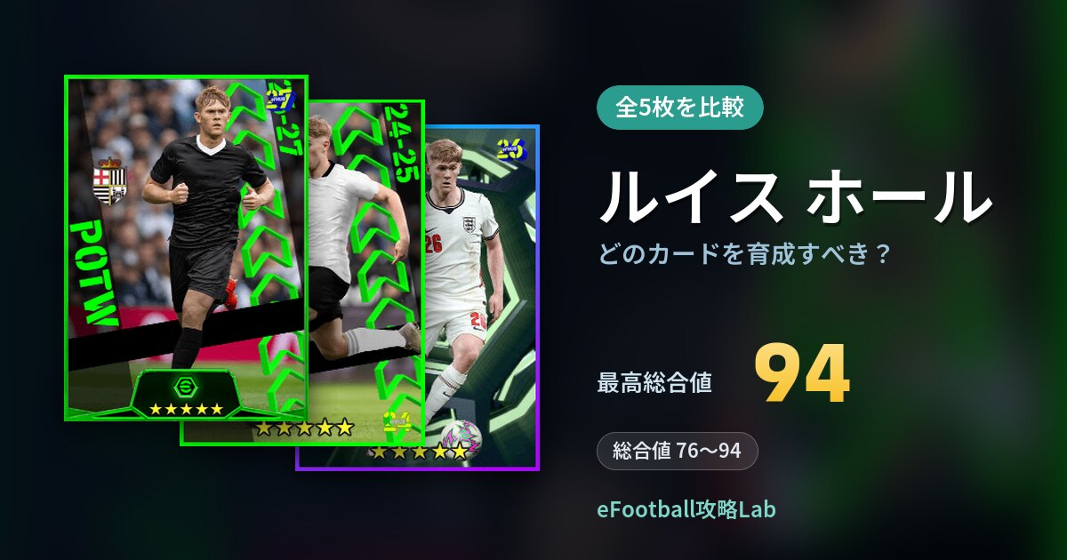 【イーフト】ルイス ホールはどのカードを育成すべき？全5枚を比較