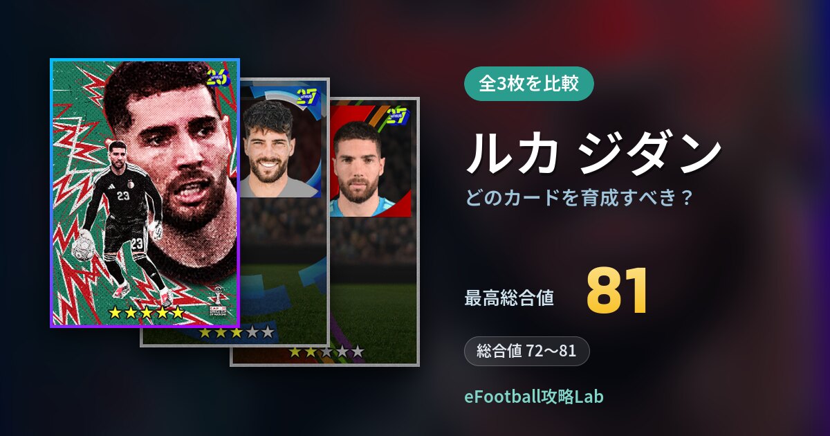 【イーフト】ルカ ジダンはどのカードを育成すべき？全3枚を比較