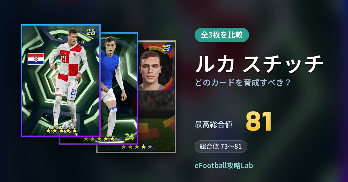 【イーフト】ルカ スチッチはどのカードを育成すべき？全3枚を比較