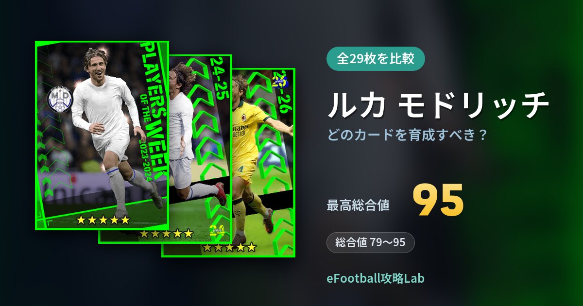 【イーフト】ルカ モドリッチはどのカードを育成すべき？全29枚を比較