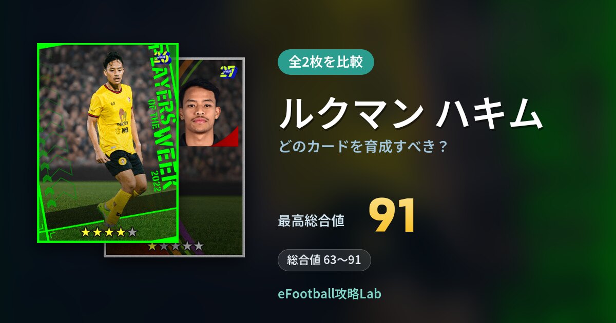 【イーフト】ルクマン ハキムはどのカードを育成すべき？全2枚を比較