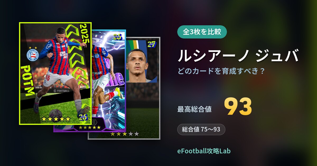 【イーフト】ルシアーノ ジュバはどのカードを育成すべき？全3枚を比較