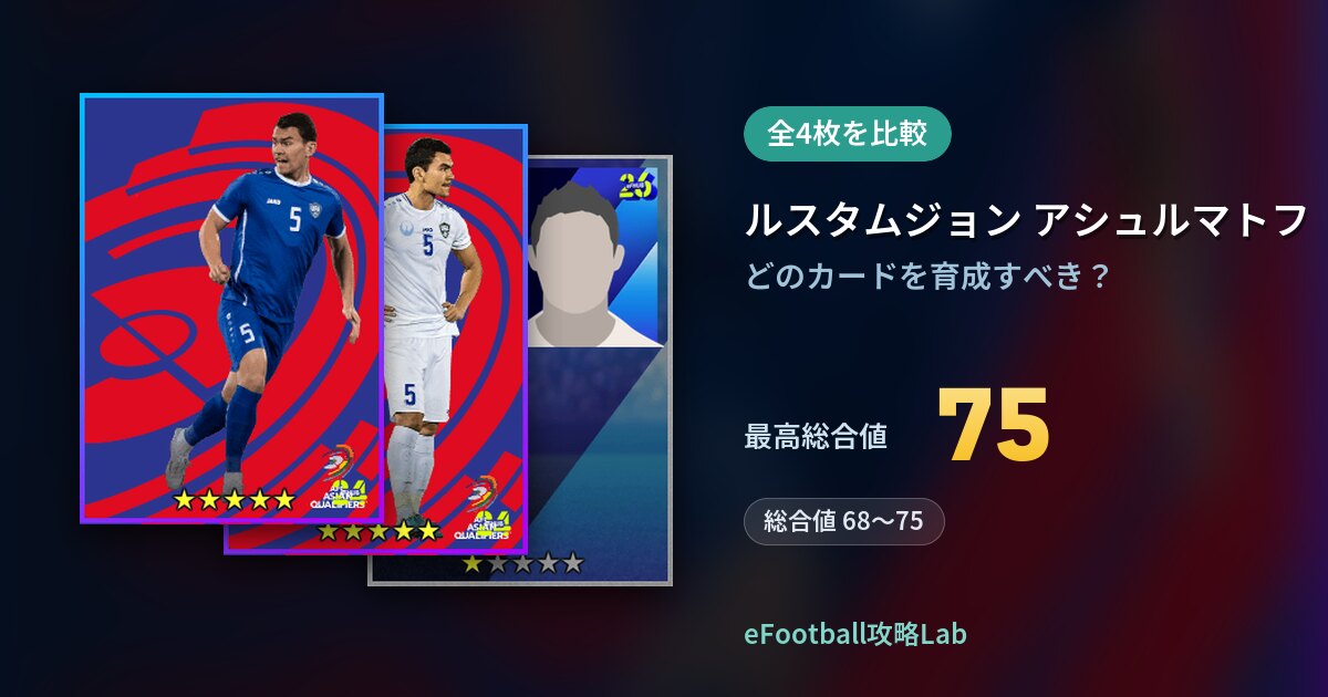 【イーフト】ルスタムジョン アシュルマトフの育成カード比較（全4枚）