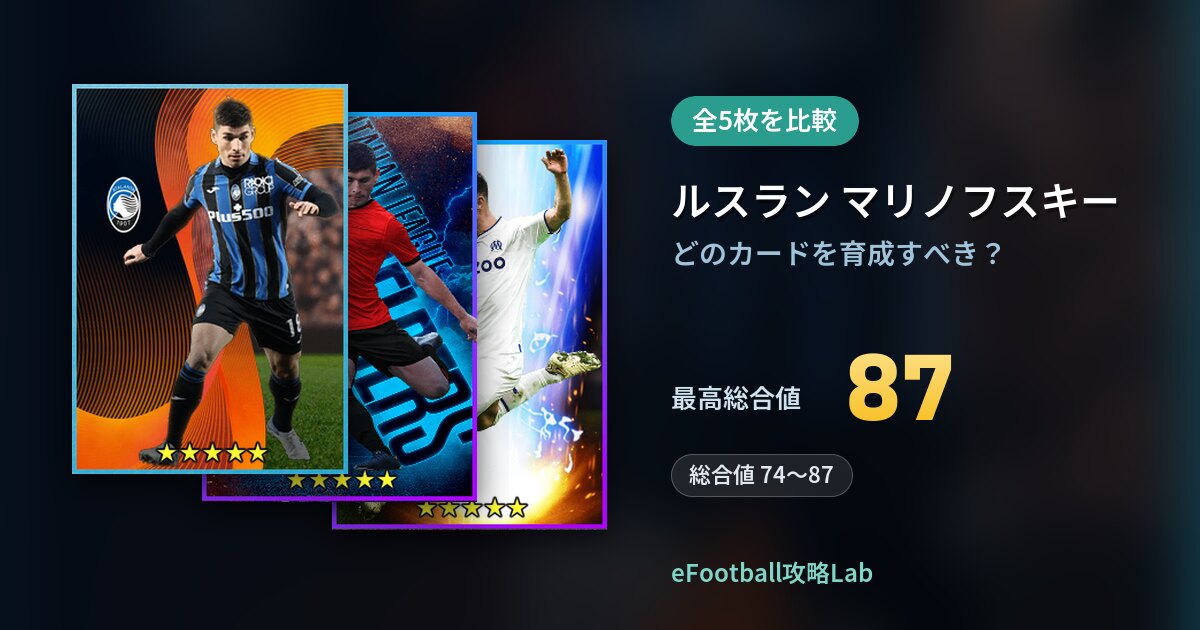 【イーフト】ルスラン マリノフスキーはどのカードを育成すべき?全5枚を比較