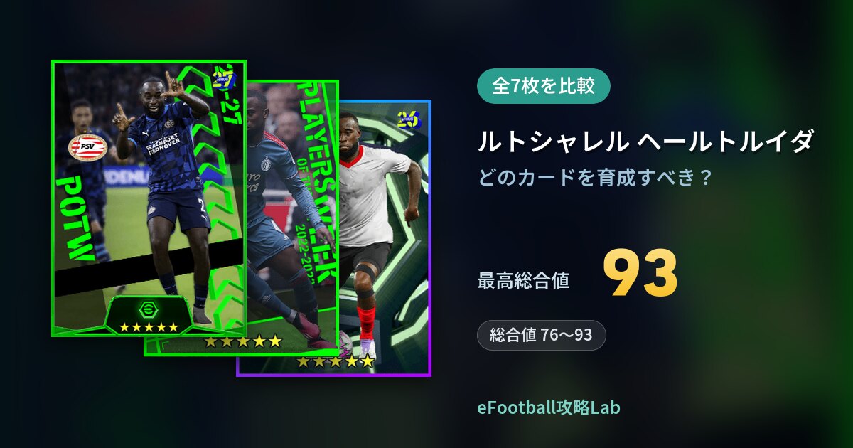 【イーフト】ルトシャレル ヘールトルイダの育成カード比較(全7枚)