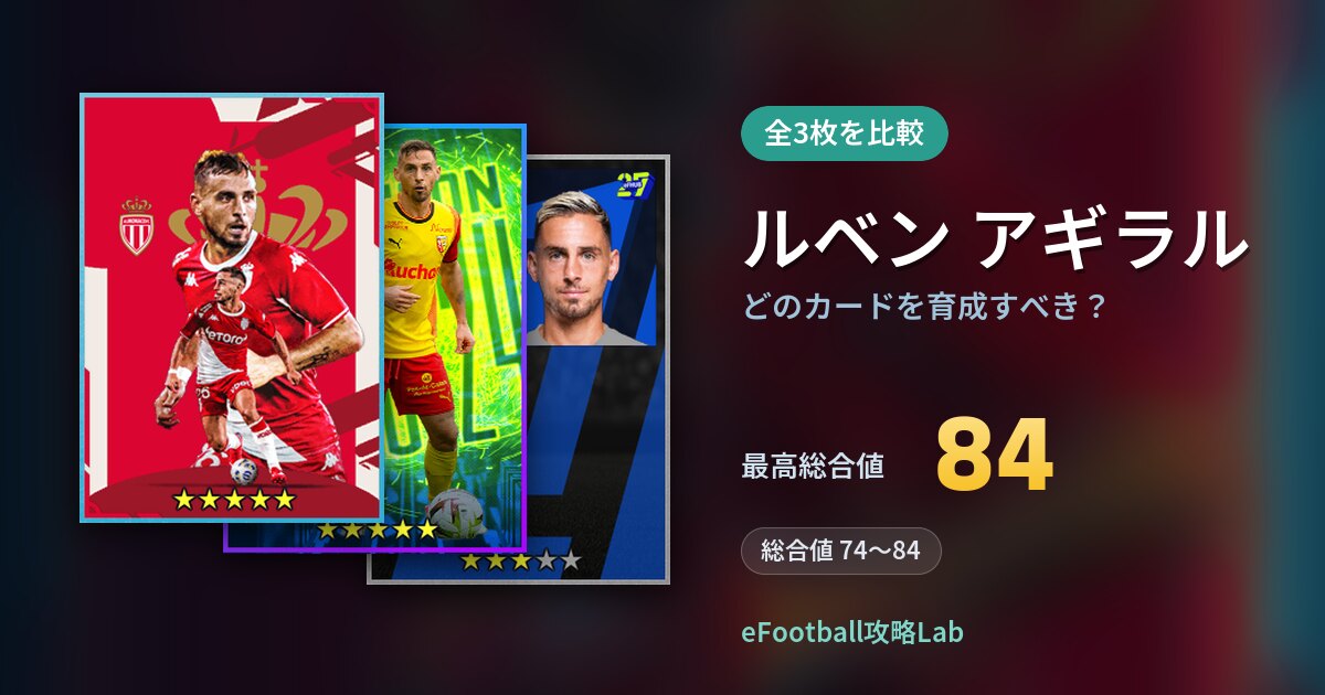 【イーフト】ルベン アギラルはどのカードを育成すべき？全3枚を比較