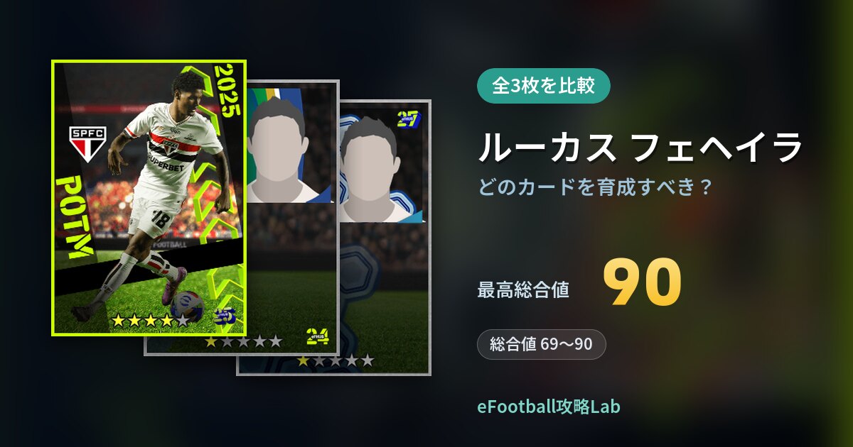 【イーフト】ルーカス フェヘイラはどのカードを育成すべき？全3枚を比較