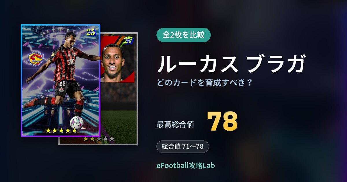 【イーフト】ルーカス ブラガはどのカードを育成すべき？全2枚を比較