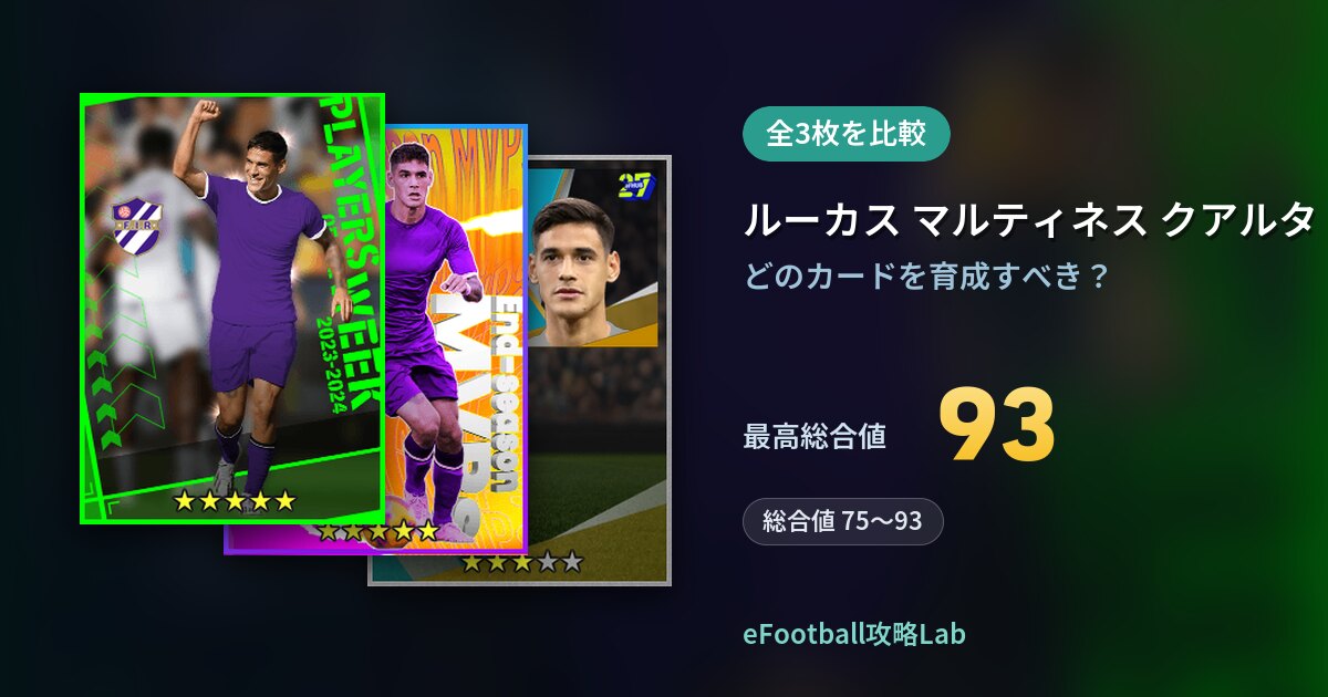 【イーフト】ルーカス マルティネス クアルタの育成カード比較（全3枚）